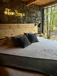 Cozy cabin in the woods with a wooden tub