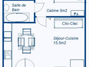 Studio cabine 3 pers Sud avec balcon en 1ère ligne neige - FR-1-840-51