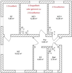 Modernes Apartment mit 3 Schlafräumen nahe Leipzig