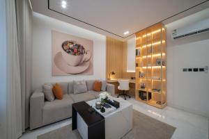 Luxurious suite with a workspace