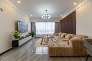 Beautifully and Elegantly furnished three bedroom with swimming pool fully equipped gym ample parking ,children playing ground and amazing scenic city views