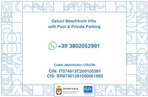 Luxury Ostuni Beachfront Villa with Pool & Private Parking