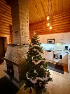 Atmospheric log cabin by the ski tracks