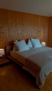 Chalet with pool and view of Lake Thun