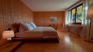 Chalet with pool and view of Lake Thun