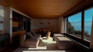 Chalet with pool and view of Lake Thun