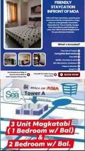 2 Bedroom with Balcony Staycation Infront of Moa,Sea Residences Tower A, Near Arena , Smx, Picc, Dfa Macapagal, World Trade, Star City, Ayala Mall, & Naia Sea Residences Tower A