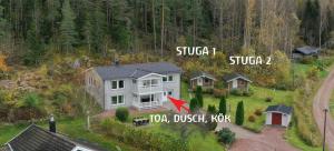 Timrad Stuga med dubbelsäng Obs i stora huset dusch toalett och kök