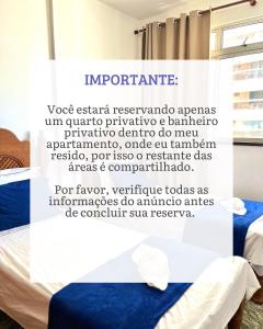 Quarto na Av Beira mar em Apto familiar