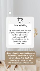 B&B Het Molenhuisje Winschoten - met woonkamer & keuken