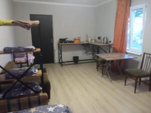 studio with a fireplace