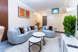 Luxurious living one bedroom apartment with fully equipped gym swimming pool private parking space, child play area and amazing scenic views