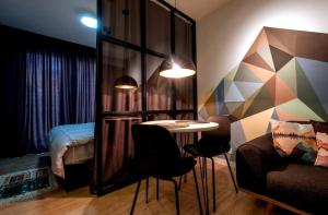 Studio apartment with a movie theater