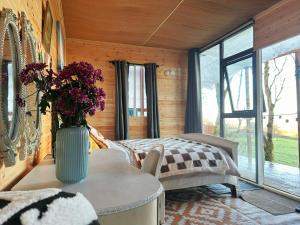 Valley view cabin in the woods on a farm