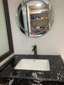 fully furnished apartment with large windows