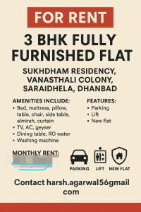 Furnished 3BHK Flat at Saraidhela For Family-Friend