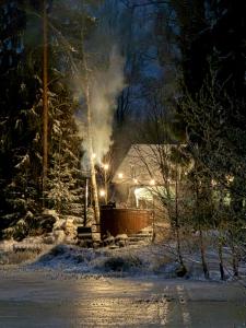 Black house in the forest with Hot Tube and Home theater for movies