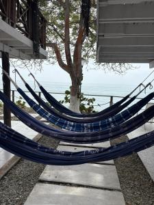 Accommodation on a coral island with turquoise sea