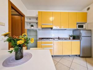 Colorful apartment with fenced garden and fireplace