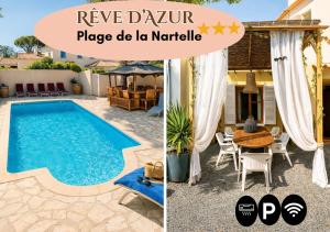 Rêve Dazur plage de la Nartelle, maison Julia avec Piscine partagée, Parking & Terrasse BBQ, Wifi et Draps Inclus
