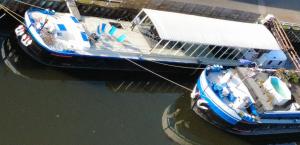 Large barge, unique and atypical, parking