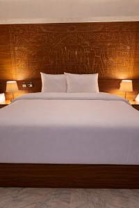 Hathor palace pyramids view