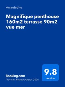 Magnifique penthouse 160m2 terrasse 90m2 vue mer
