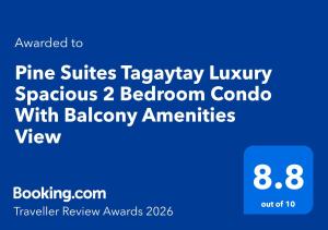 Pine Suites Tagaytay Luxury Spacious 2 Bedroom Condo With Balcony Amenities View