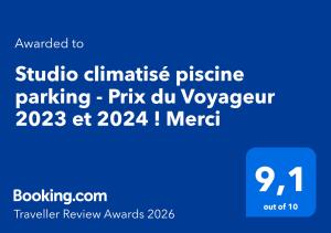 Studio climatisé piscine parking - Prix du Voyageur 2023 et 2024 ! Merci