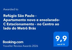 Refúgio São Paulo - Apartamento novo e ensolarado- C Estacionamento - no Centro ao lado do Metrô Brás