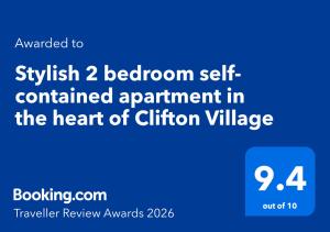 Stylish 2 bedroom self-contained apartment in the heart of Clifton Village