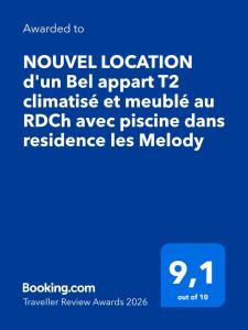 NOUVEL LOCATION dun Bel appart T2 climatisé et meublé au RDCh avec piscine dans residence les Melody