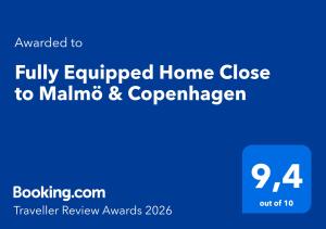 Fully Equipped Home Close to Malmö & Copenhagen