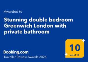 Stunning double bedroom Greenwich London with private bathroom