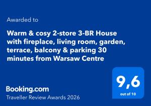 Warm & cosy 2-store 3-BR House with fireplace, living room, garden, terrace, balcony & parking 30 minutes from Warsaw Centre