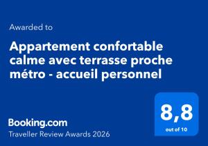 Appartement confortable calme avec terrasse proche métro - accueil personnel