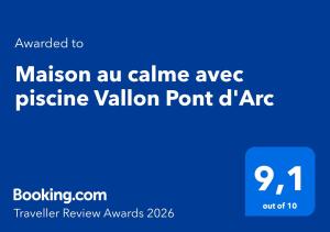 Maison au calme avec piscine Vallon Pont dArc