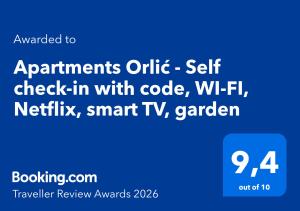 Apartments Orlić - Self check-in with code, WI-FI, Netflix, smart TV, garden