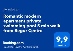 Romantic modern apartment private swimming pool 5 min walk from Begur Centre