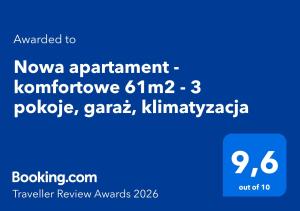 Nowa apartament - komfortowe 61m2 - 3 pokoje, garaż, klimatyzacja