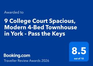 9 College Court Spacious, Modern 4-Bed Townhouse in York - Pass the Keys