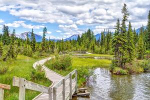 Creekside Condo Steps from Main Street Mountain Views Fireplace