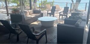 Accommodation on a coral island with turquoise sea