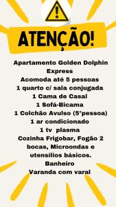 Golden Dolphin Express com cozinha e fogão, lazer 20 piscinas toboáguas saunas contém piscinas 24h