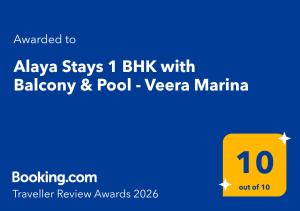 Alaya Stays 1 BHK with Balcony & Pool - Veera Marina