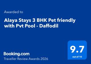 Alaya Stays 3 BHK Pet friendly with Pvt Pool - Daffodil