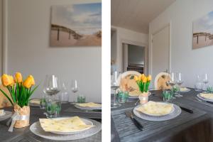 Zonneschijn, bungalow op vakantiepark bij zee