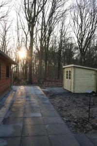 Luxe houten boshuis retreat met prive werkruimte