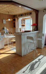 Erdvus butas su balkonu šalia ežero ir stadiono