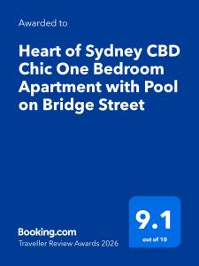Heart of Sydney CBD Chic One Bedroom Apartment with Pool on Bridge Street